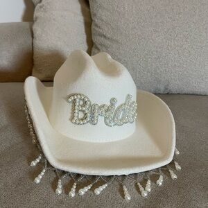 Elegant White Bride Hat with Pearl Details